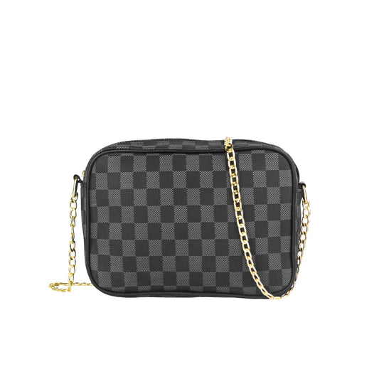 Dotfits Premium Checkered Crossbody Bag – Black-Grey Checks - Dotfits
