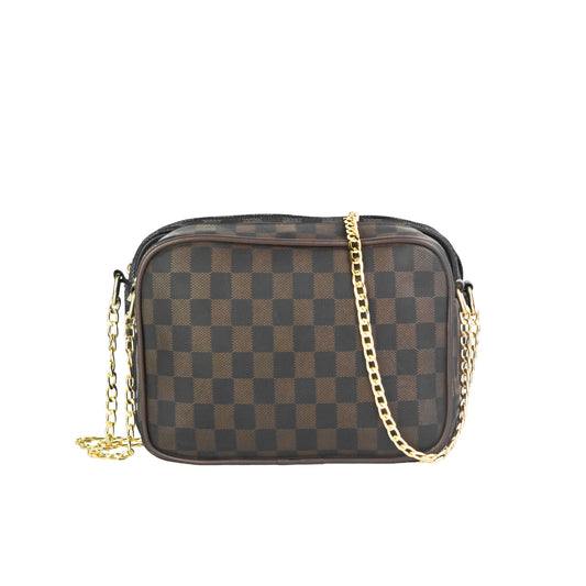 Dotfits Premium Checkered Crossbody Bag – Brown-Black Checks - Dotfits