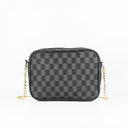 Dotfits Premium Checkered Crossbody Bag – Black-Grey Checks - Dotfits