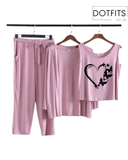 Printed 3 Piece Nightwear | 3 Pcs Sleepwear Night Suit (PINK Color)