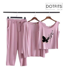 Printed 3 Piece Nightwear | 3 Pcs Sleepwear Night Suit (PINK Color)