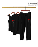 Printed 3 Piece Nightwear | 3 Pcs Sleepwear Night BLACK Color)