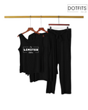 Printed 3 Piece Nightwear | 3 Pcs Sleepwear Night Suit (BLACK Color)