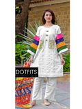 White Stitched cotton Dress 3 Piece Embroidered