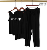 Printed 3 Piece Nightwear | 3 Pcs Sleepwear Night Suit (Black Color)