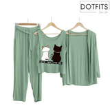 Printed 3 Piece Nightwear | 3 Pcs Sleepwear Night Suit (Sea Green Color)