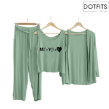 Printed 3 Piece Nightwear | 3 Pcs Sleepwear Night Suit (Sea Green Color)