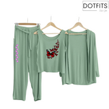 Printed 3 Piece Nightwear | 3 Pcs Sleepwear Night Suit (Sea Green Color)