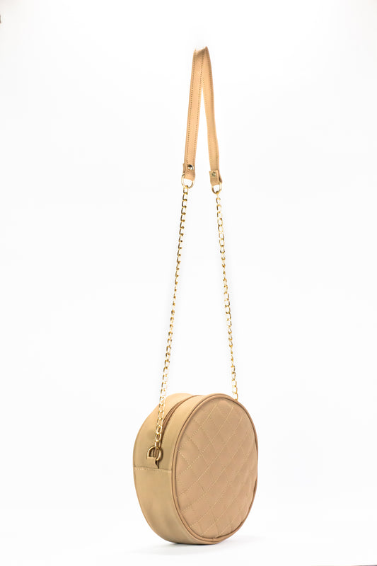 Cross Body Round Box- Beige - Dotfits